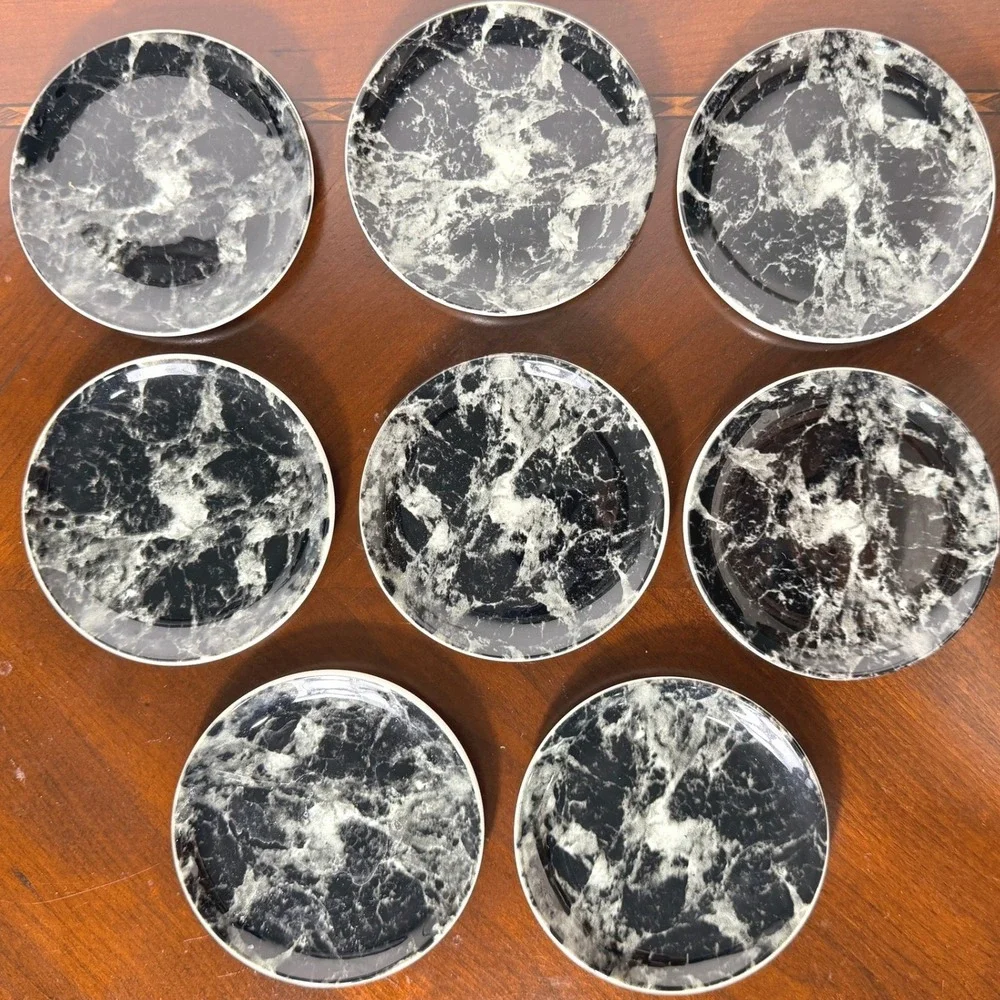 Vintage Villeroy & Boch Marble Black Set of 8 Vitro Porcelain Coasters 4